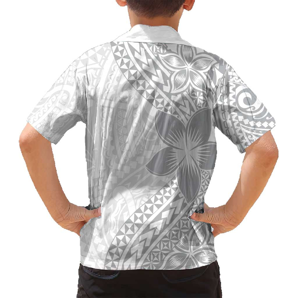 Lotu Tamaiti White Sunday Family Matching Tank Maxi Dress and Hawaiian Shirt Pacific Plumeria Flowers - White Version