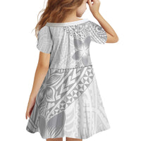 Lotu Tamaiti White Sunday Kid Short Sleeve Dress Pacific Plumeria Flowers - White Version