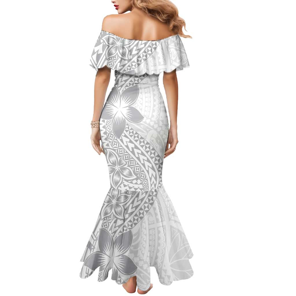 Lotu Tamaiti White Sunday Mermaid Dress Pacific Plumeria Flowers - White Version