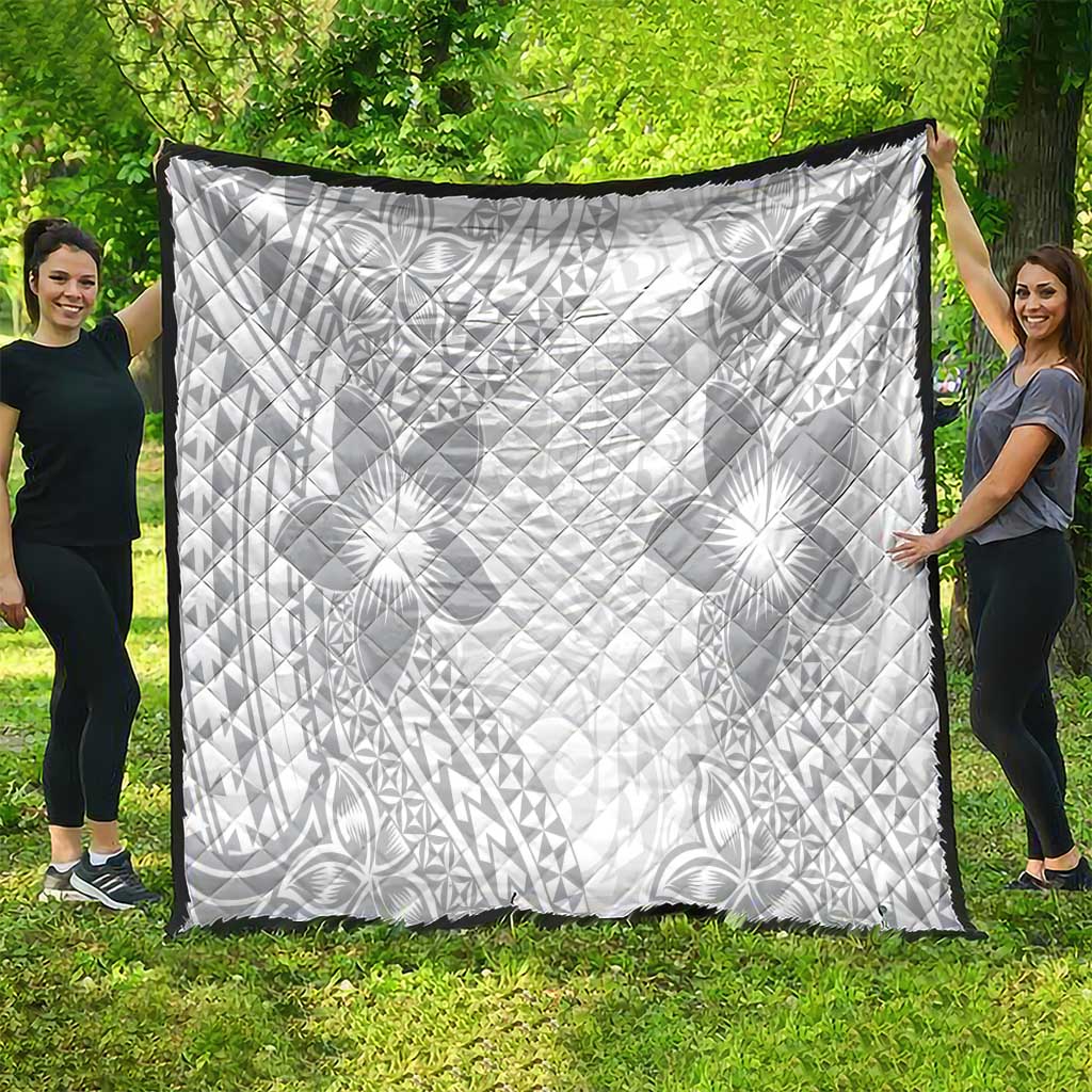 Lotu Tamaiti White Sunday Quilt Pacific Plumeria Flowers - White Version