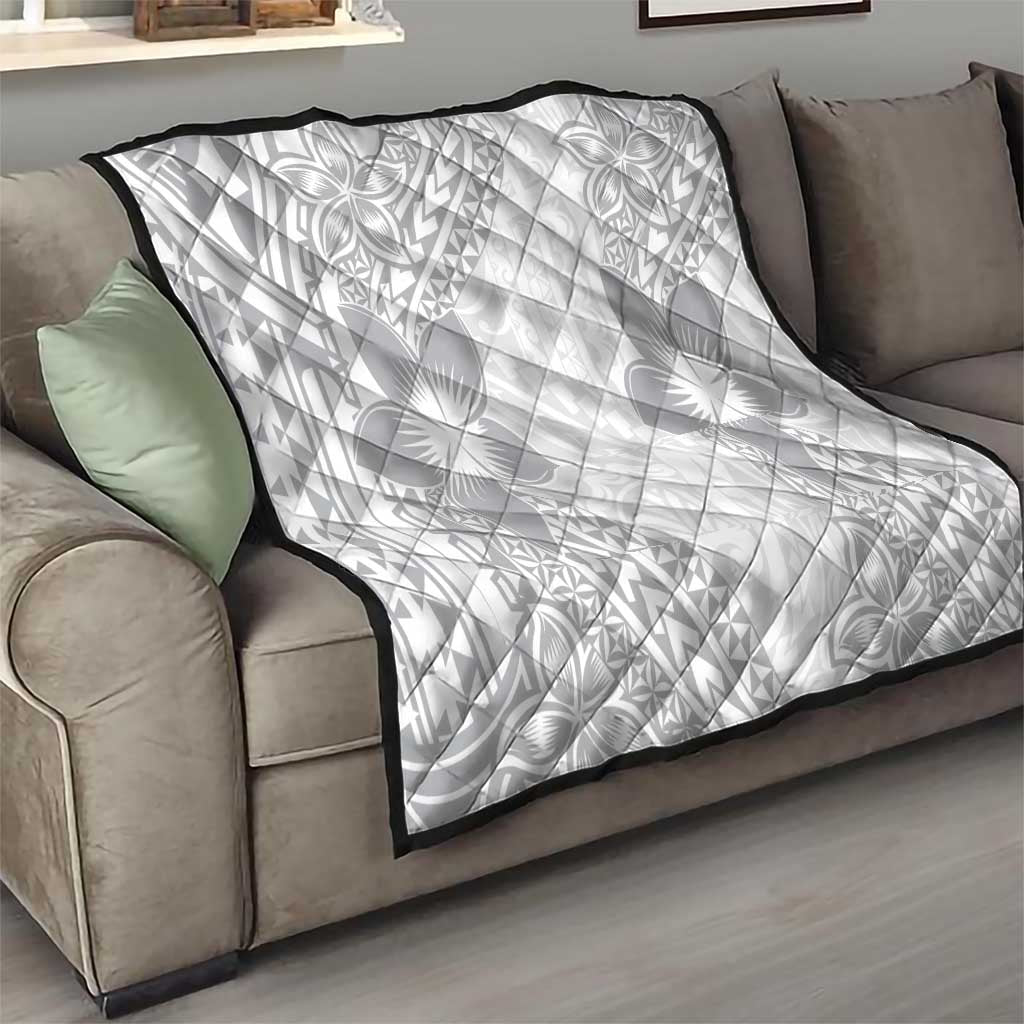 Lotu Tamaiti White Sunday Quilt Pacific Plumeria Flowers - White Version