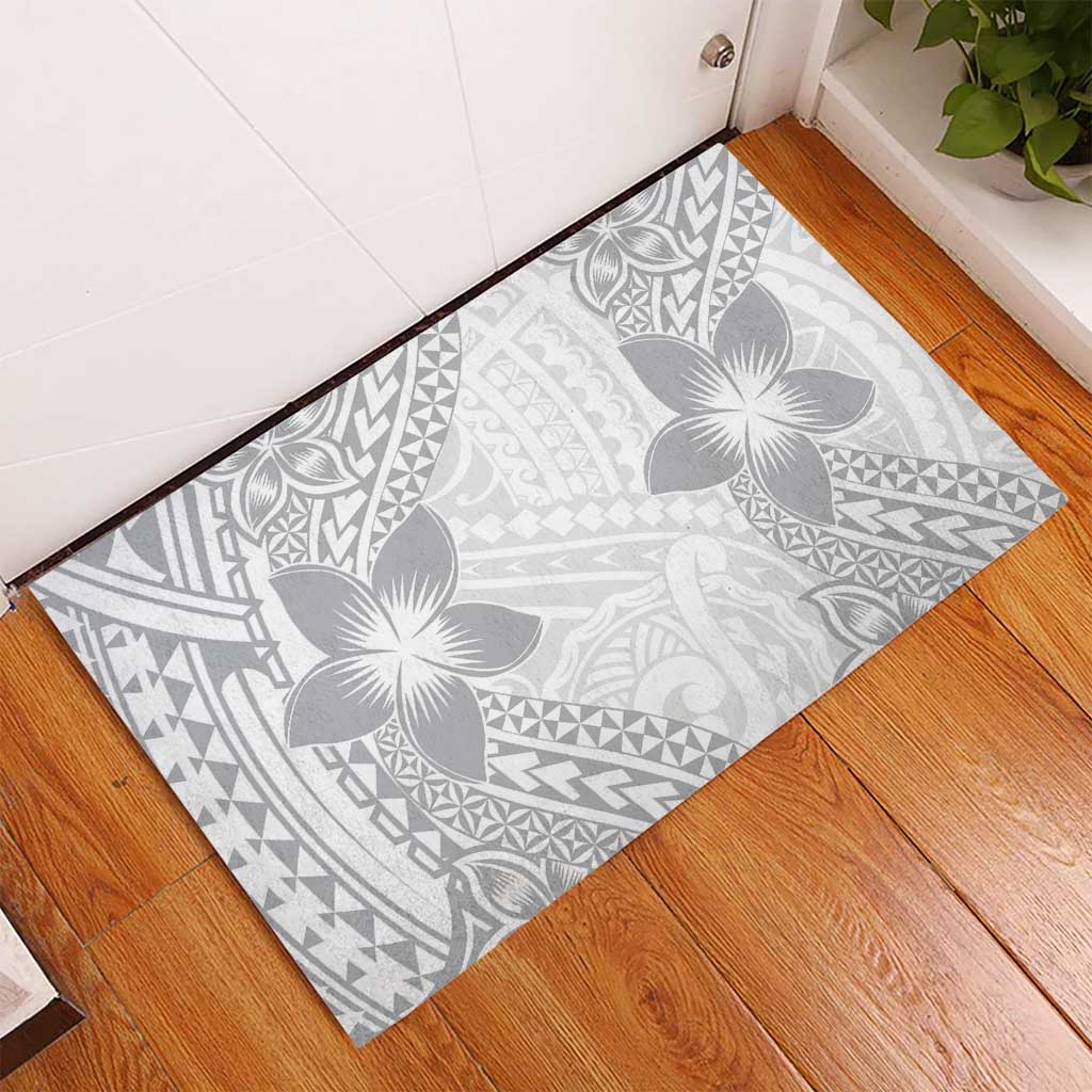 Lotu Tamaiti White Sunday Rubber Doormat Pacific Plumeria Flowers - White Version