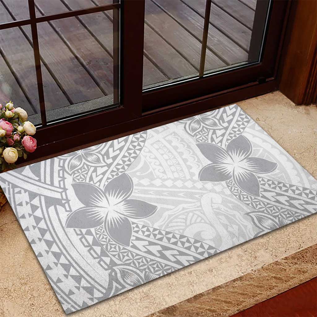 Lotu Tamaiti White Sunday Rubber Doormat Pacific Plumeria Flowers - White Version