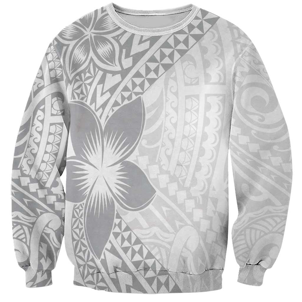 Lotu Tamaiti White Sunday Sweatshirt Pacific Plumeria Flowers - White Version