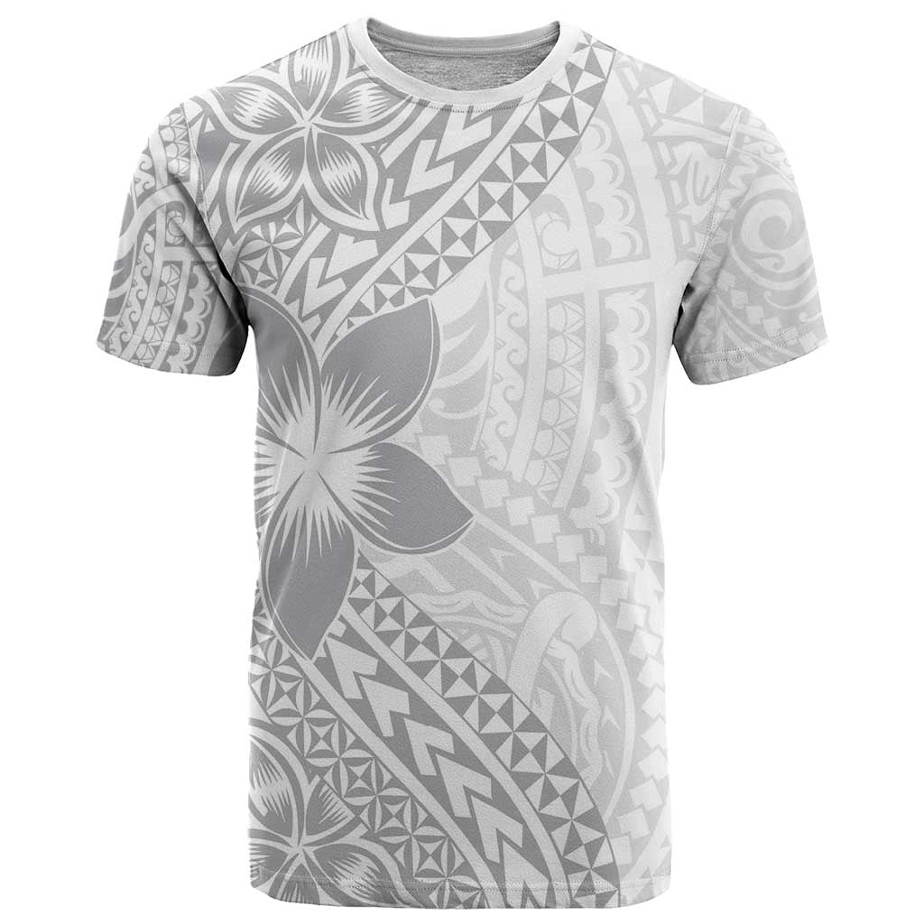 Lotu Tamaiti White Sunday T Shirt Pacific Plumeria Flowers - White Version