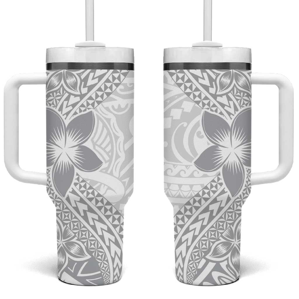 Lotu Tamaiti White Sunday Tumbler With Handle Pacific Plumeria Flowers - White Version