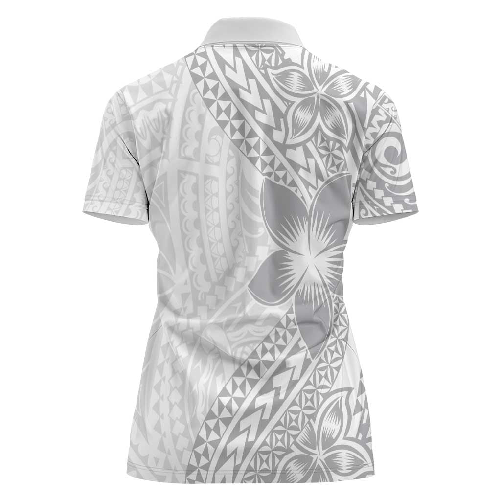 Lotu Tamaiti White Sunday Women Polo Shirt Pacific Plumeria Flowers - White Version