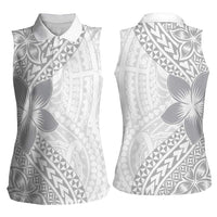 Lotu Tamaiti White Sunday Women Sleeveless Polo Shirt Pacific Plumeria Flowers - White Version