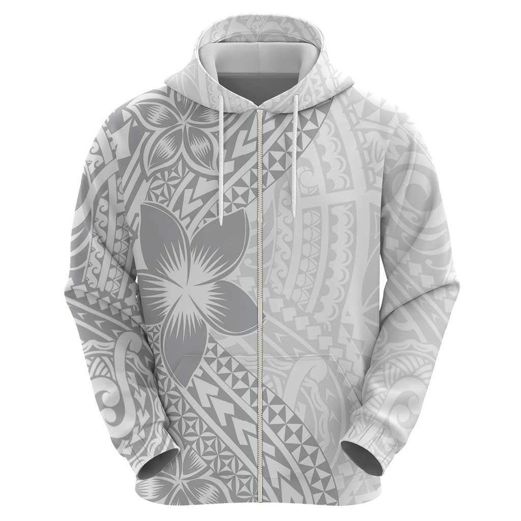 Lotu Tamaiti White Sunday Zip Hoodie Pacific Plumeria Flowers - White Version