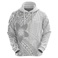 Lotu Tamaiti White Sunday Zip Hoodie Pacific Plumeria Flowers - White Version