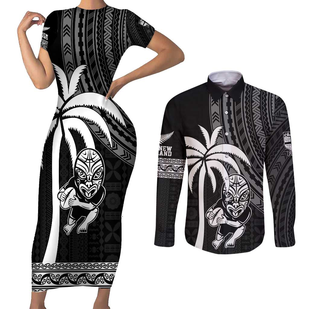 Custom Fiji New Zealand Rugby Couples Matching Short Sleeve Bodycon Dress and Long Sleeve Button Shirt Make History Together