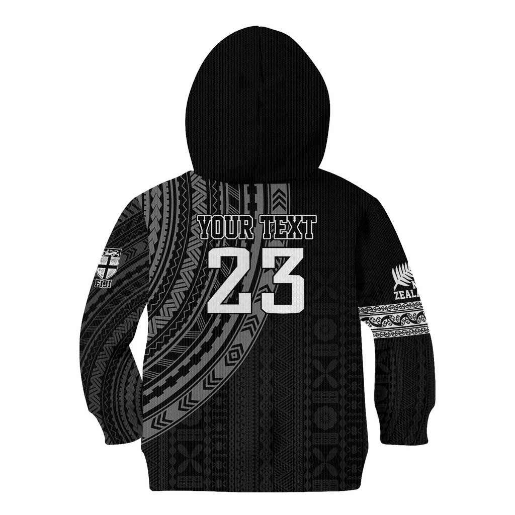 Custom Fiji New Zealand Rugby Kid Hoodie Make History Together