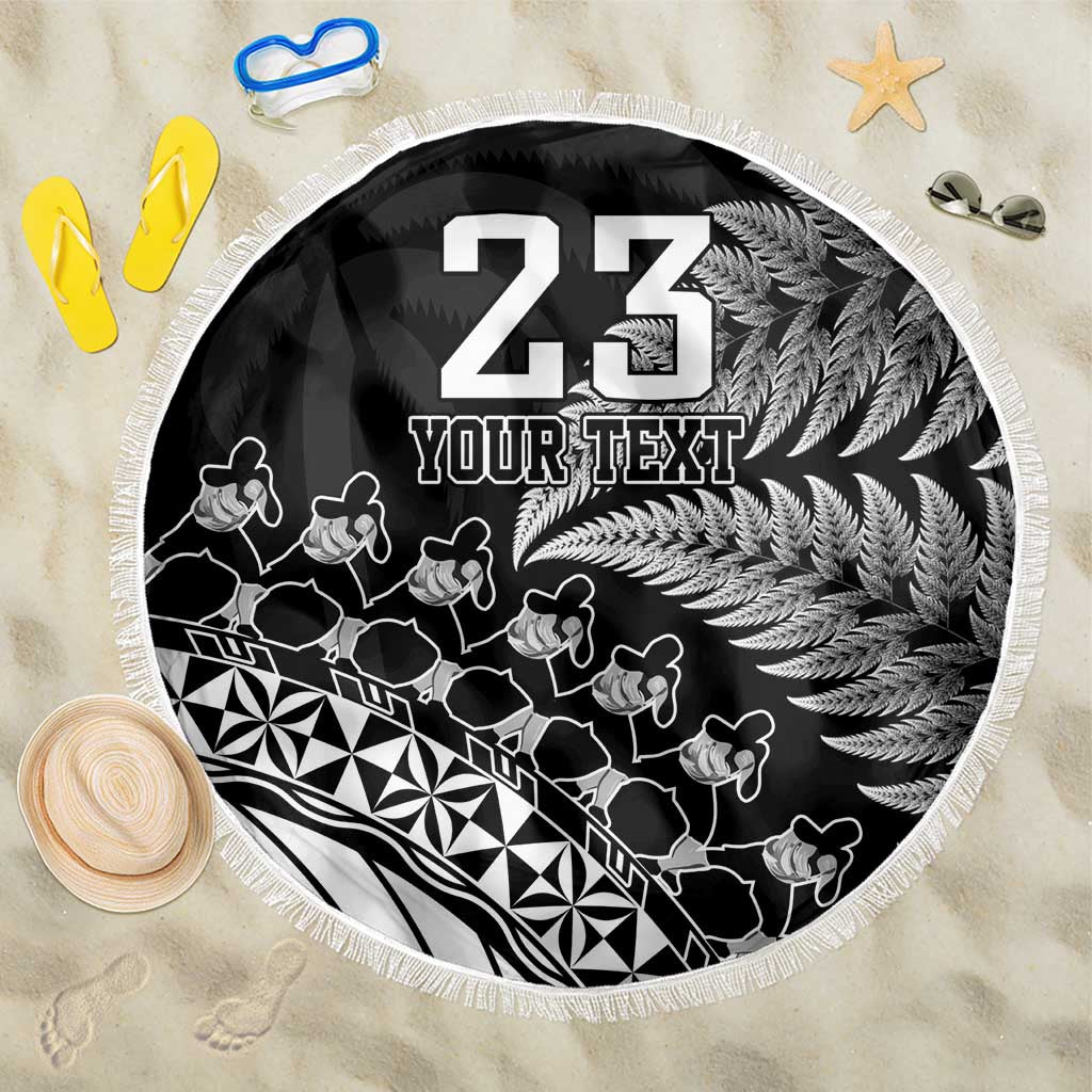 Custom Fiji New Zealand Rugby Beach Blanket Cibi Dance with Black Fern