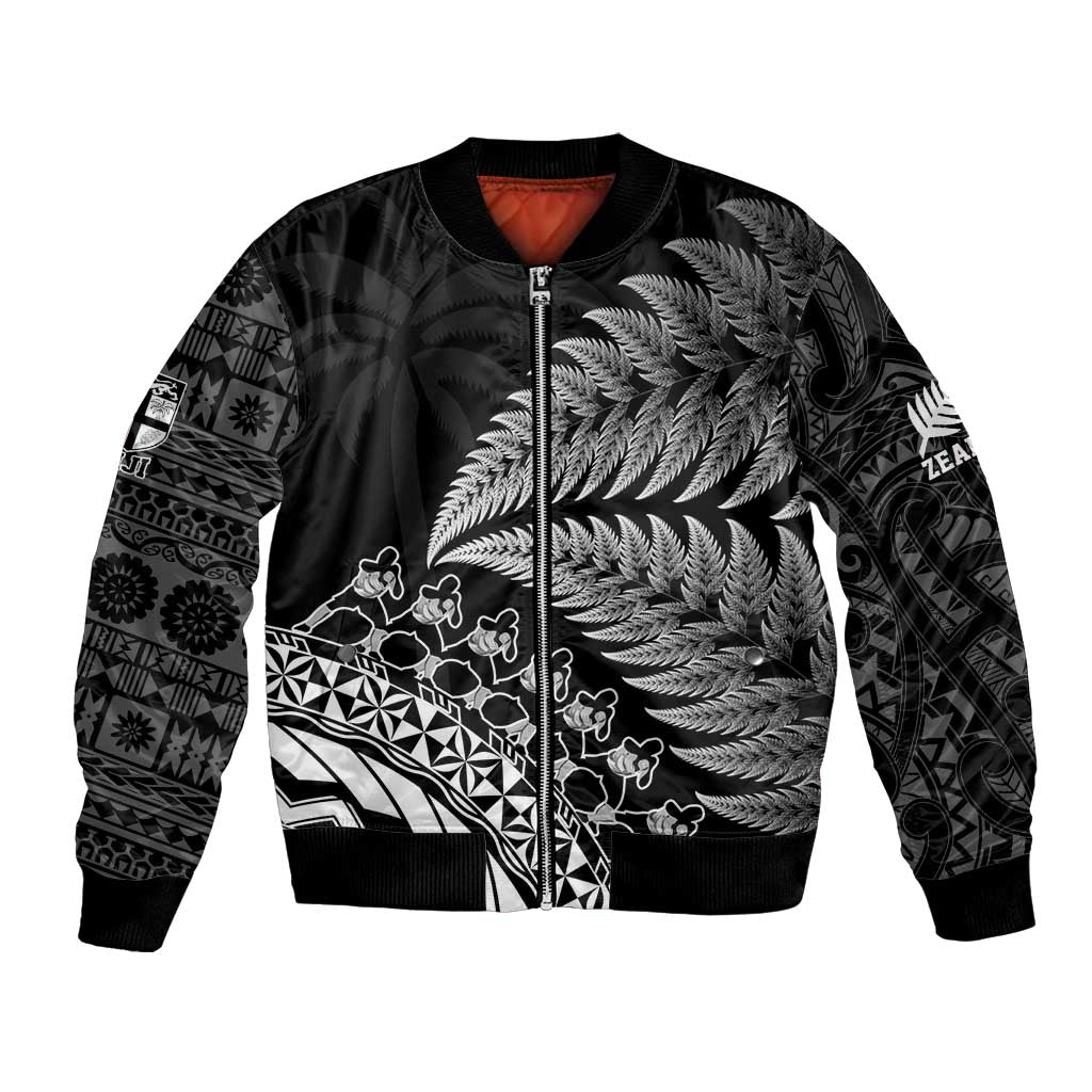 Custom Fiji New Zealand Rugby Bomber Jacket Cibi Dance with Black Fern