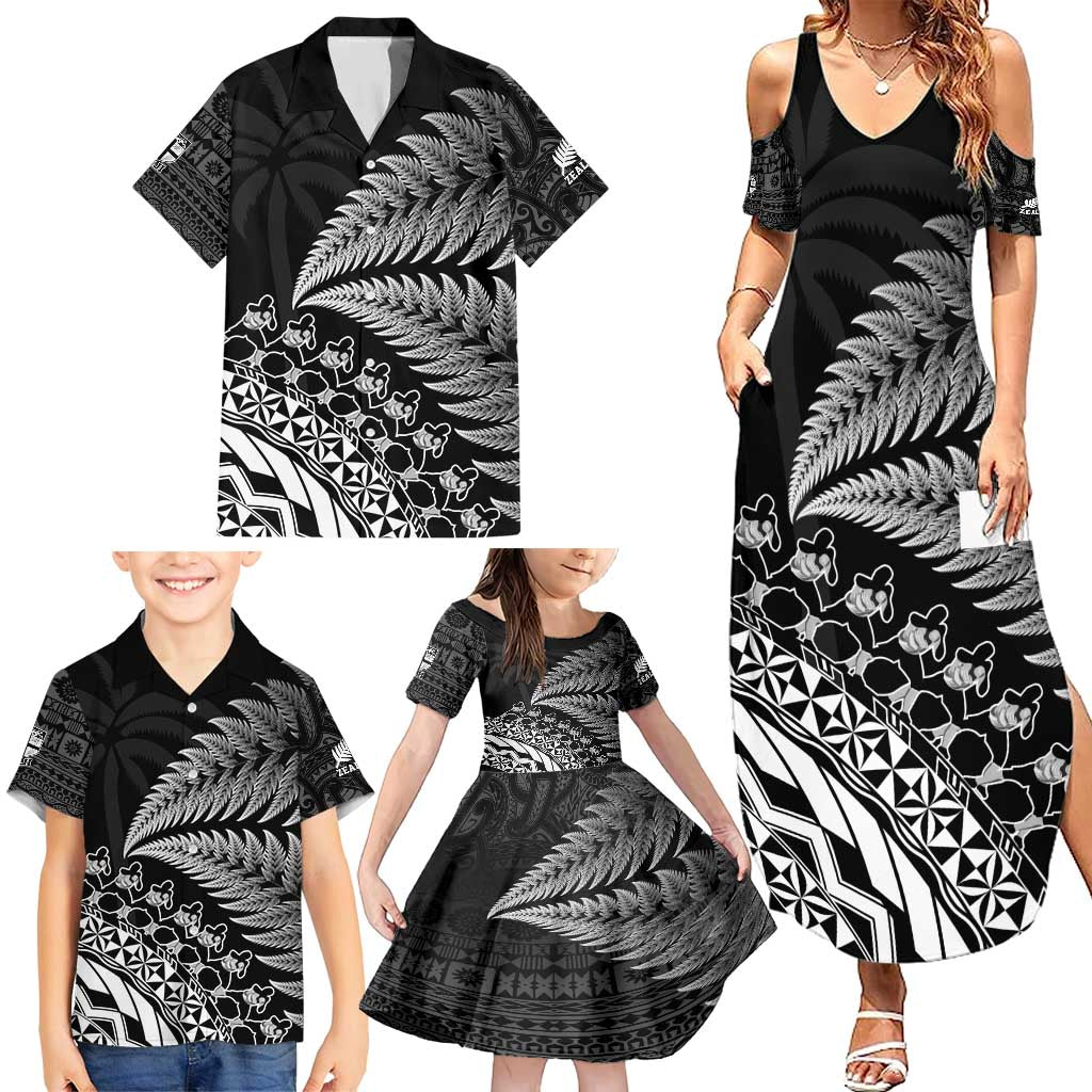 Custom Fiji New Zealand Rugby Family Matching Summer Maxi Dress and Hawaiian Shirt Cibi Dance with Black Fern