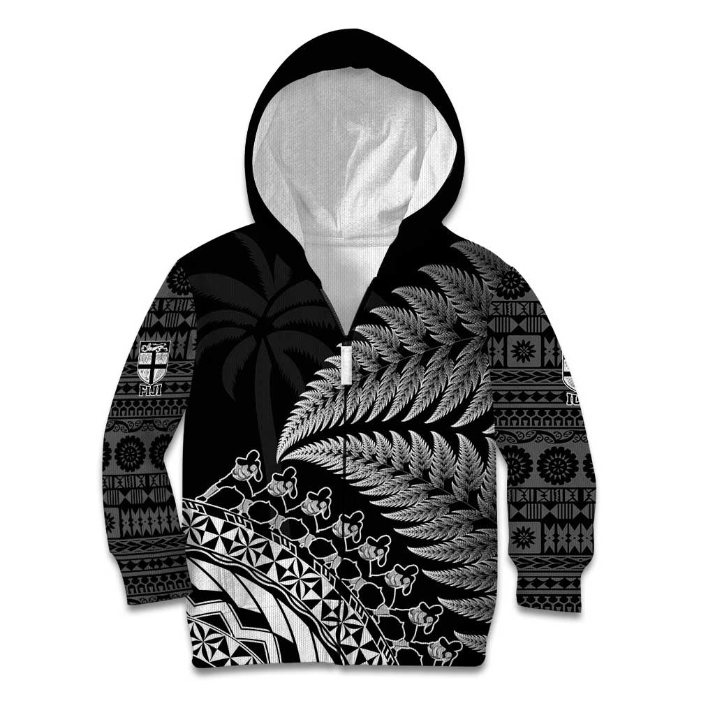 Custom Fiji New Zealand Rugby Kid Hoodie Cibi Dance with Black Fern