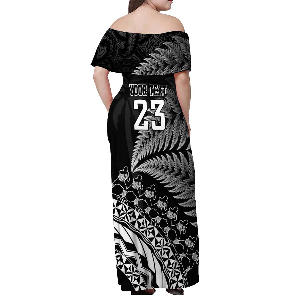 Custom Fiji New Zealand Rugby Off Shoulder Maxi Dress Cibi Dance with Black Fern