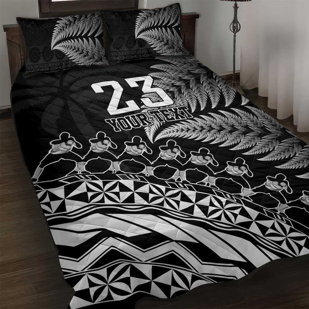 Custom Fiji New Zealand Rugby Quilt Bed Set Cibi Dance with Black Fern