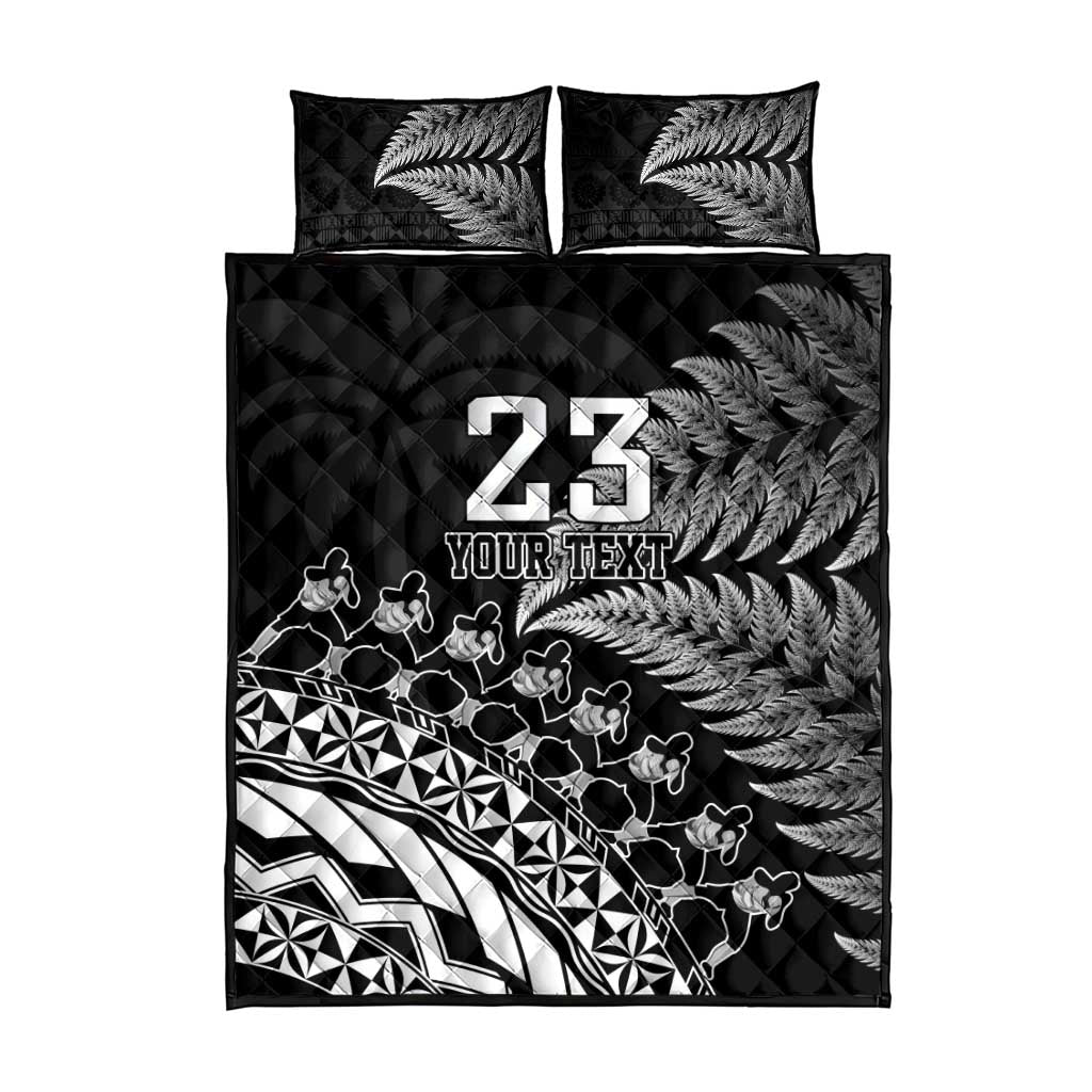 Custom Fiji New Zealand Rugby Quilt Bed Set Cibi Dance with Black Fern