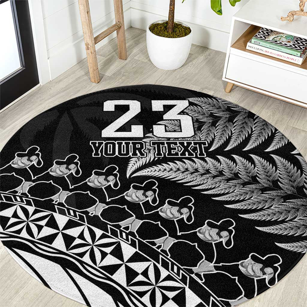 Custom Fiji New Zealand Rugby Round Carpet Cibi Dance with Black Fern