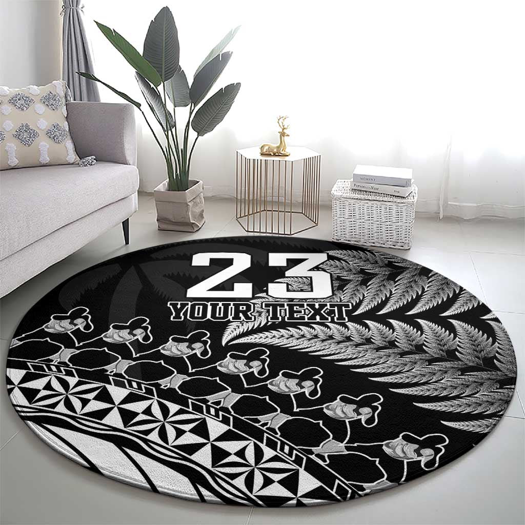 Custom Fiji New Zealand Rugby Round Carpet Cibi Dance with Black Fern