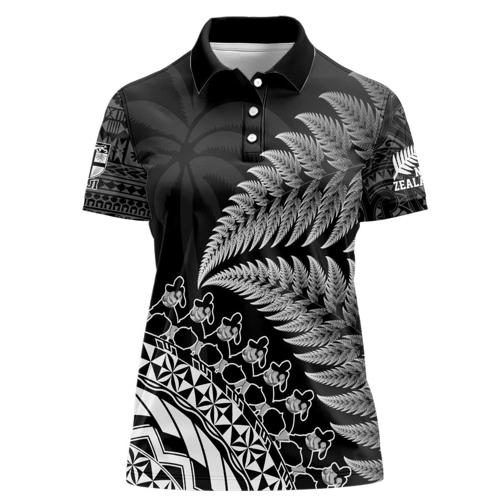 Custom Fiji New Zealand Rugby Women Polo Shirt Cibi Dance with Black Fern