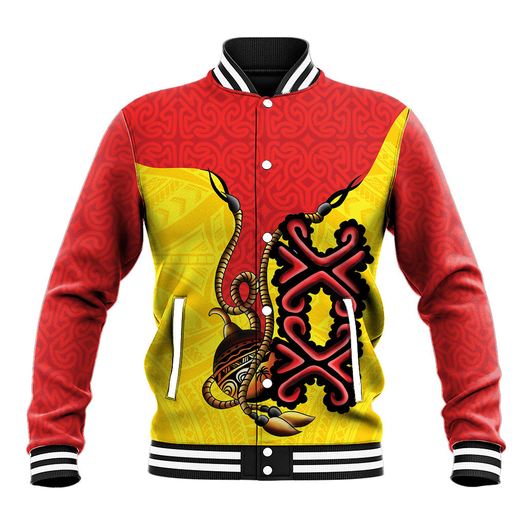 Personalised Papua New Guinea Oro Necklace Baseball Jacket Gold Melanesia Traditional Pattern