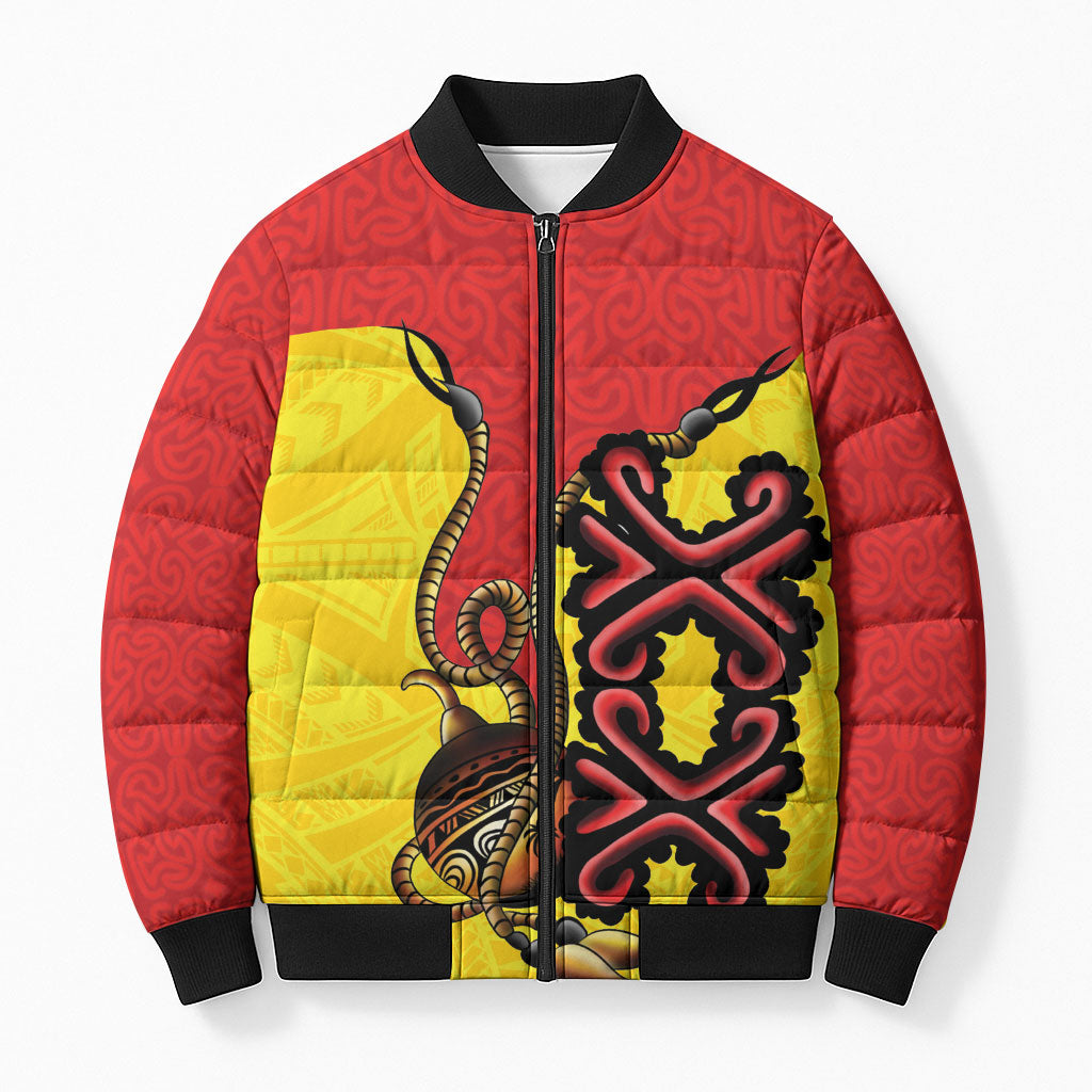 Personalised Papua New Guinea Oro Necklace Bomber Puffer Jacket Gold Melanesia Traditional Pattern