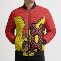 Personalised Papua New Guinea Oro Necklace Bomber Puffer Jacket Gold Melanesia Traditional Pattern