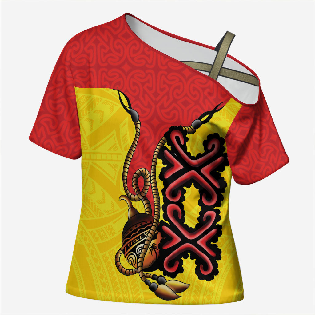 Personalised Papua New Guinea Oro Necklace Cross Shoulder Shirt Gold Melanesia Traditional Pattern