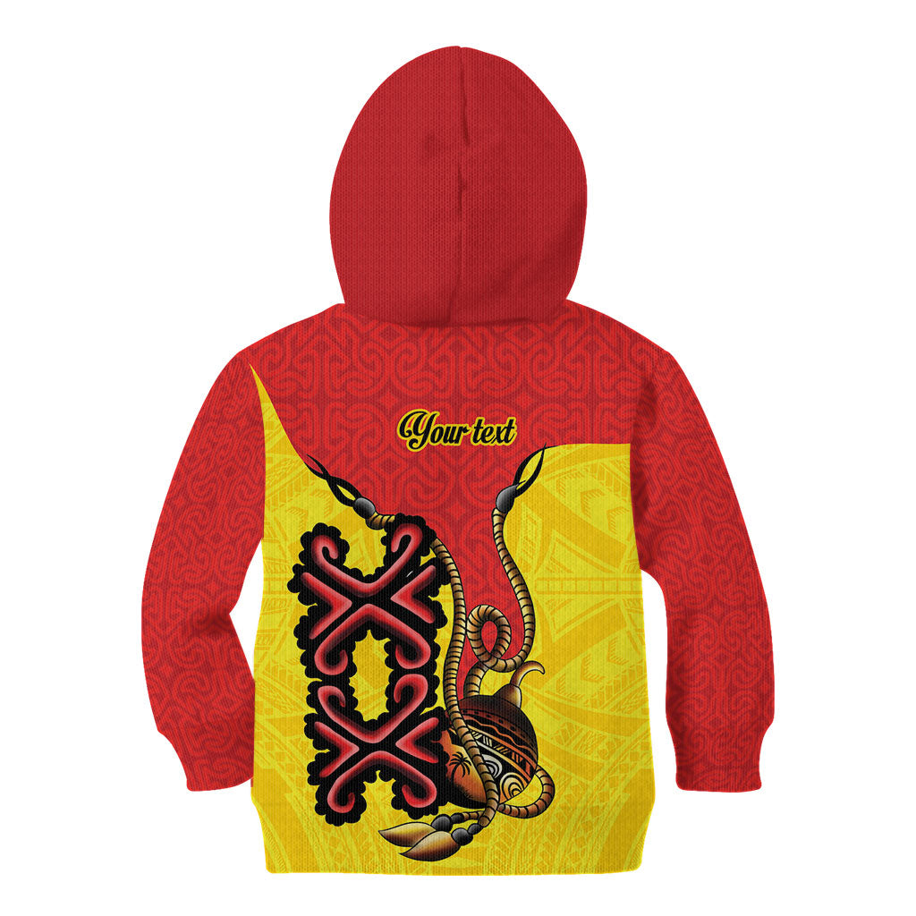 Personalised Papua New Guinea Oro Necklace Kid Hoodie Gold Melanesia Traditional Pattern