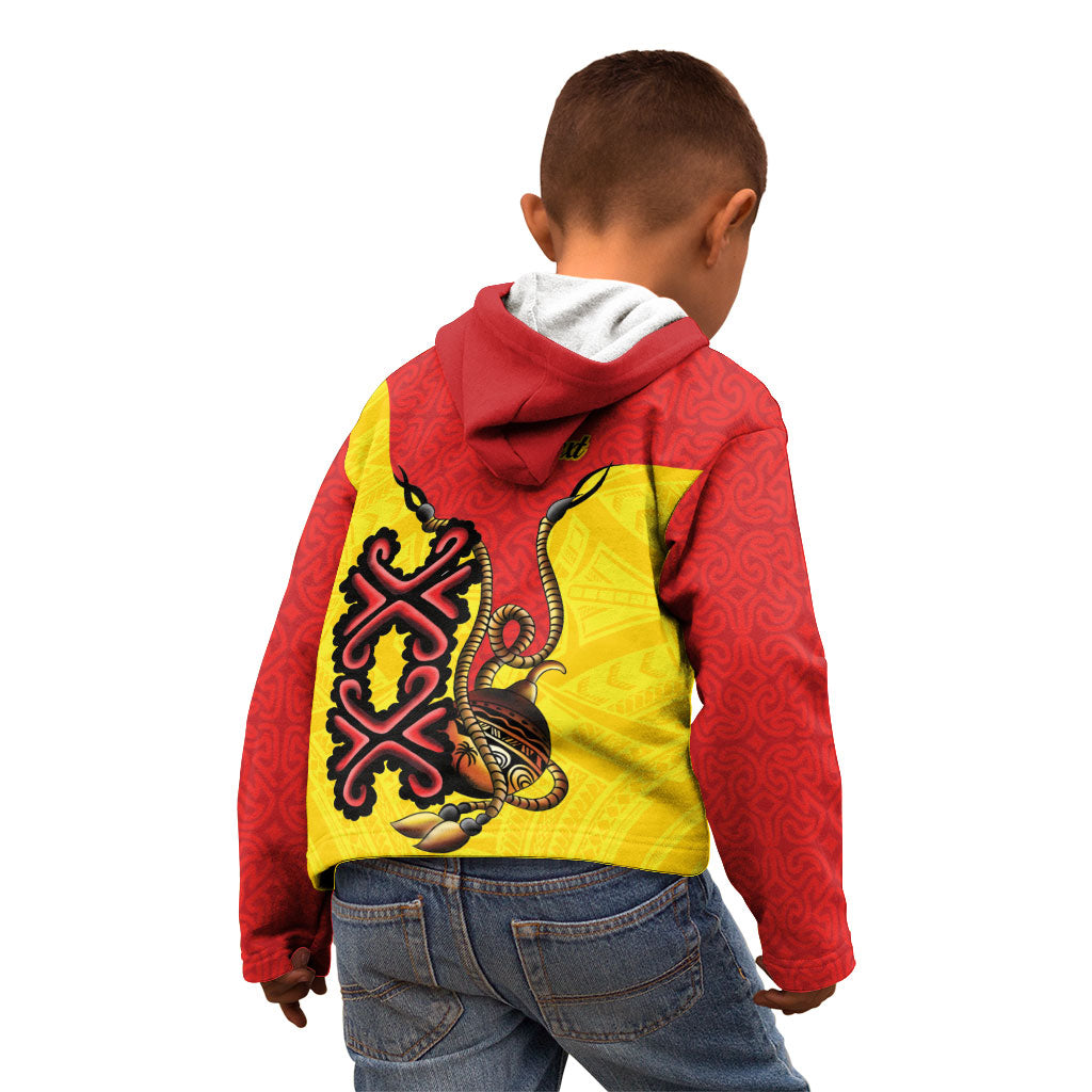 Personalised Papua New Guinea Oro Necklace Kid Hoodie Gold Melanesia Traditional Pattern