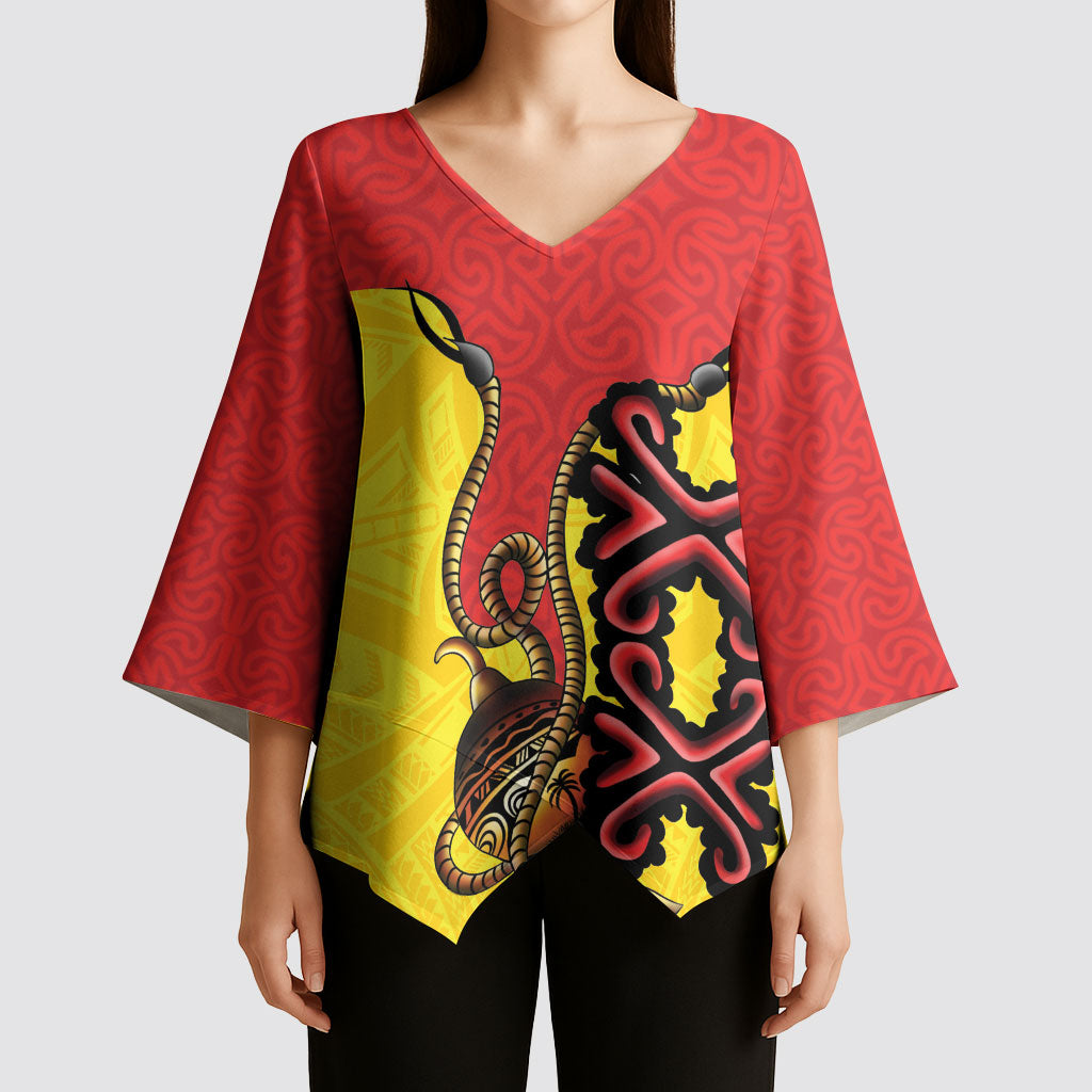 Personalised Papua New Guinea Oro Necklace Kimono Sleeve Blouse Gold Melanesia Traditional Pattern