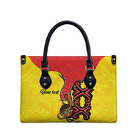 Personalised Papua New Guinea Oro Necklace Leather Bag Gold Melanesia Traditional Pattern