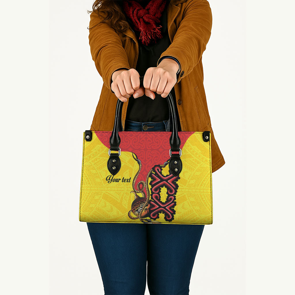 Personalised Papua New Guinea Oro Necklace Leather Bag Gold Melanesia Traditional Pattern