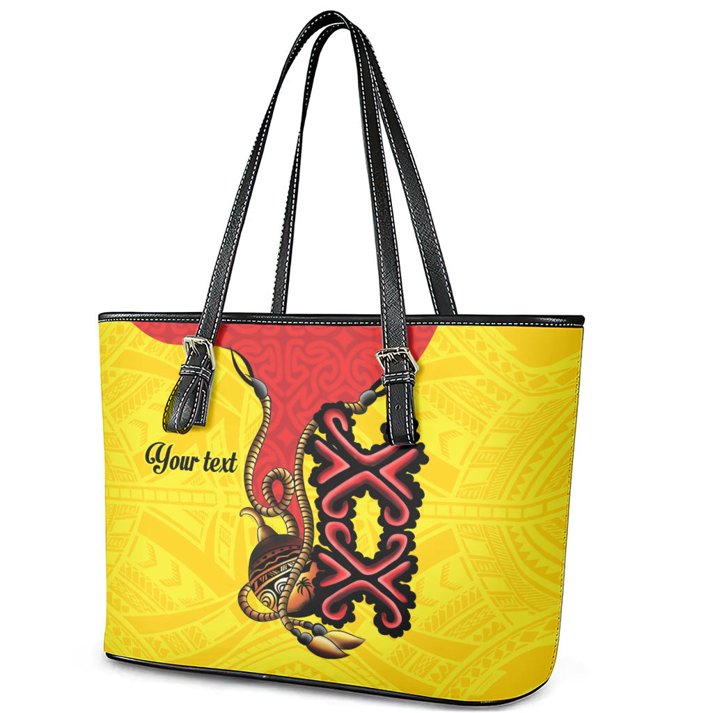 Personalised Papua New Guinea Oro Necklace Leather Tote Bag Gold Melanesia Traditional Pattern