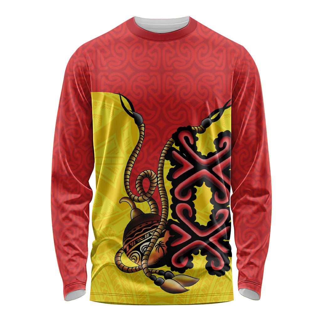 Personalised Papua New Guinea Oro Necklace Long Sleeve Shirt Gold Melanesia Traditional Pattern