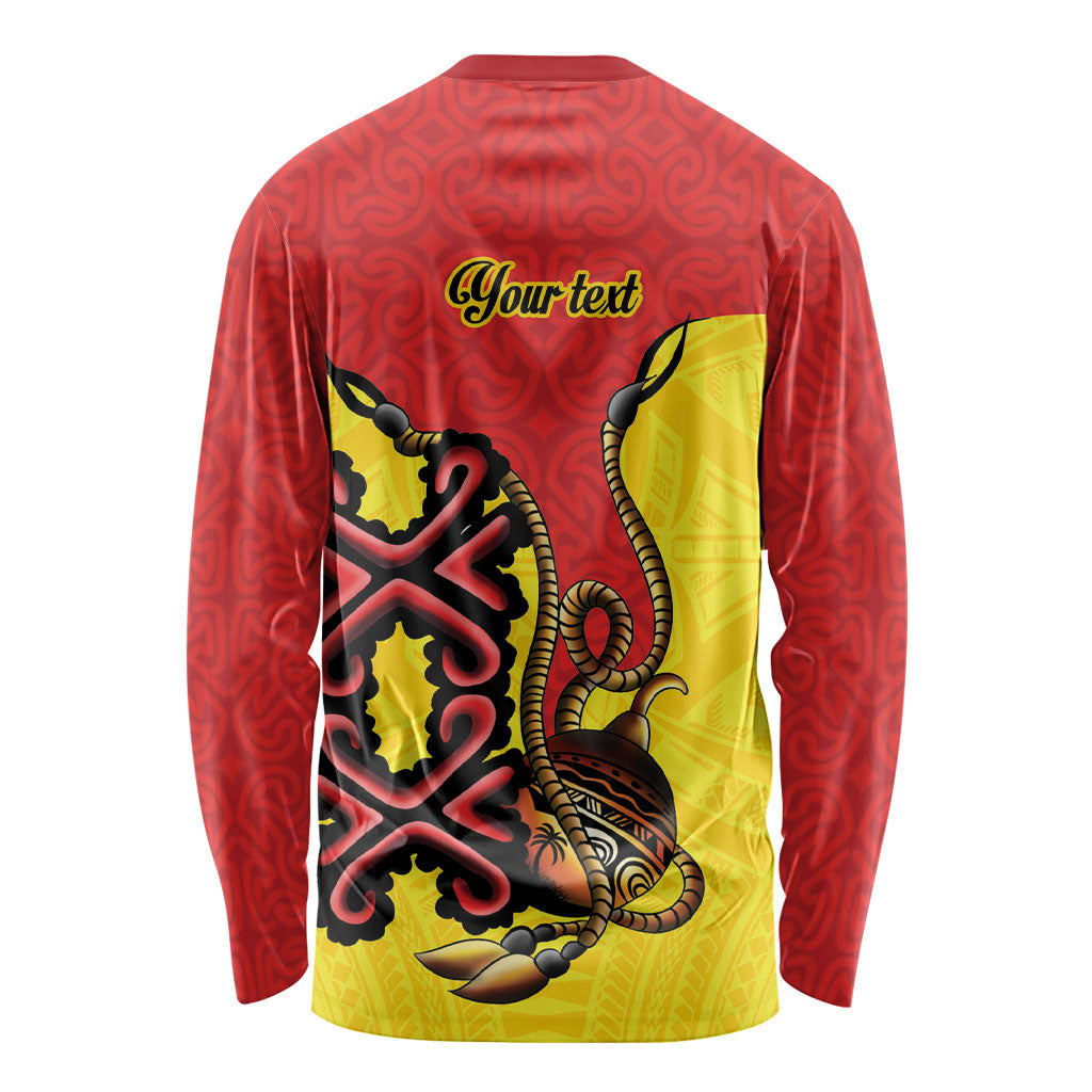 Personalised Papua New Guinea Oro Necklace Long Sleeve Shirt Gold Melanesia Traditional Pattern