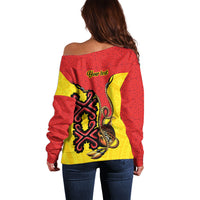 Personalised Papua New Guinea Oro Necklace Off Shoulder Sweater Gold Melanesia Traditional Pattern