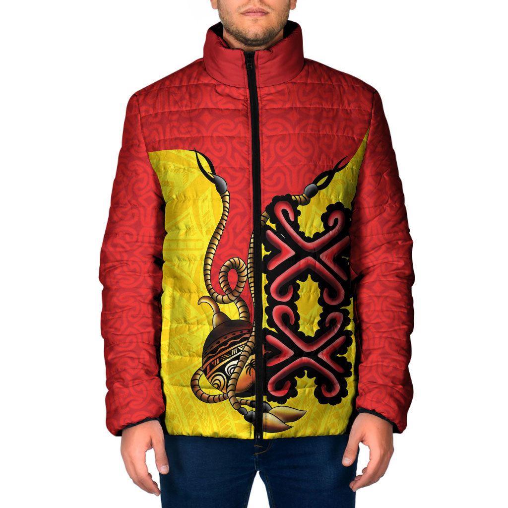 Personalised Papua New Guinea Oro Necklace Padded Jacket Gold Melanesia Traditional Pattern