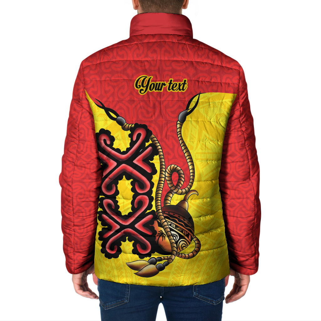 Personalised Papua New Guinea Oro Necklace Padded Jacket Gold Melanesia Traditional Pattern