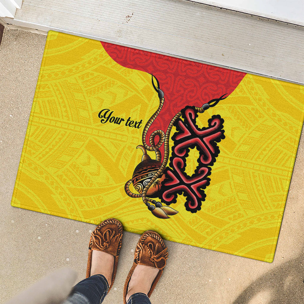 Personalised Papua New Guinea Oro Necklace Rubber Doormat Gold Melanesia Traditional Pattern