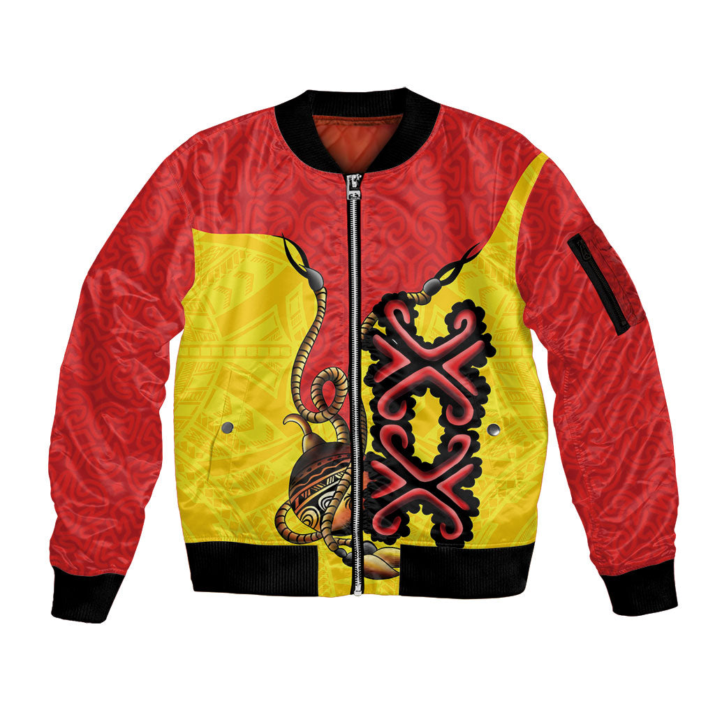 Personalised Papua New Guinea Oro Necklace Sleeve Zip Bomber Jacket Gold Melanesia Traditional Pattern