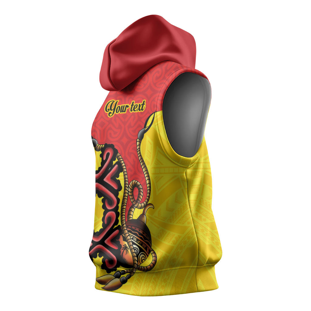 Personalised Papua New Guinea Oro Necklace Sleeveless Hoodie Gold Melanesia Traditional Pattern