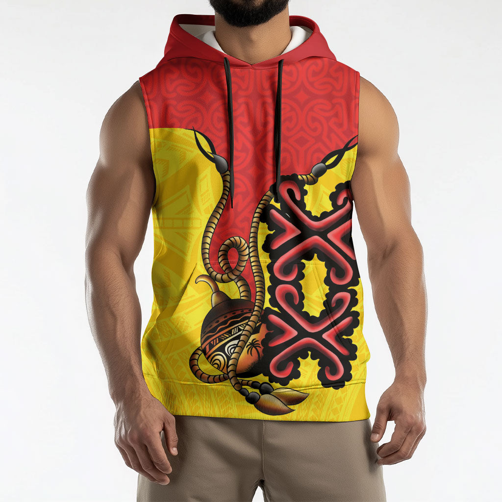 Personalised Papua New Guinea Oro Necklace Sleeveless Hoodie Gold Melanesia Traditional Pattern