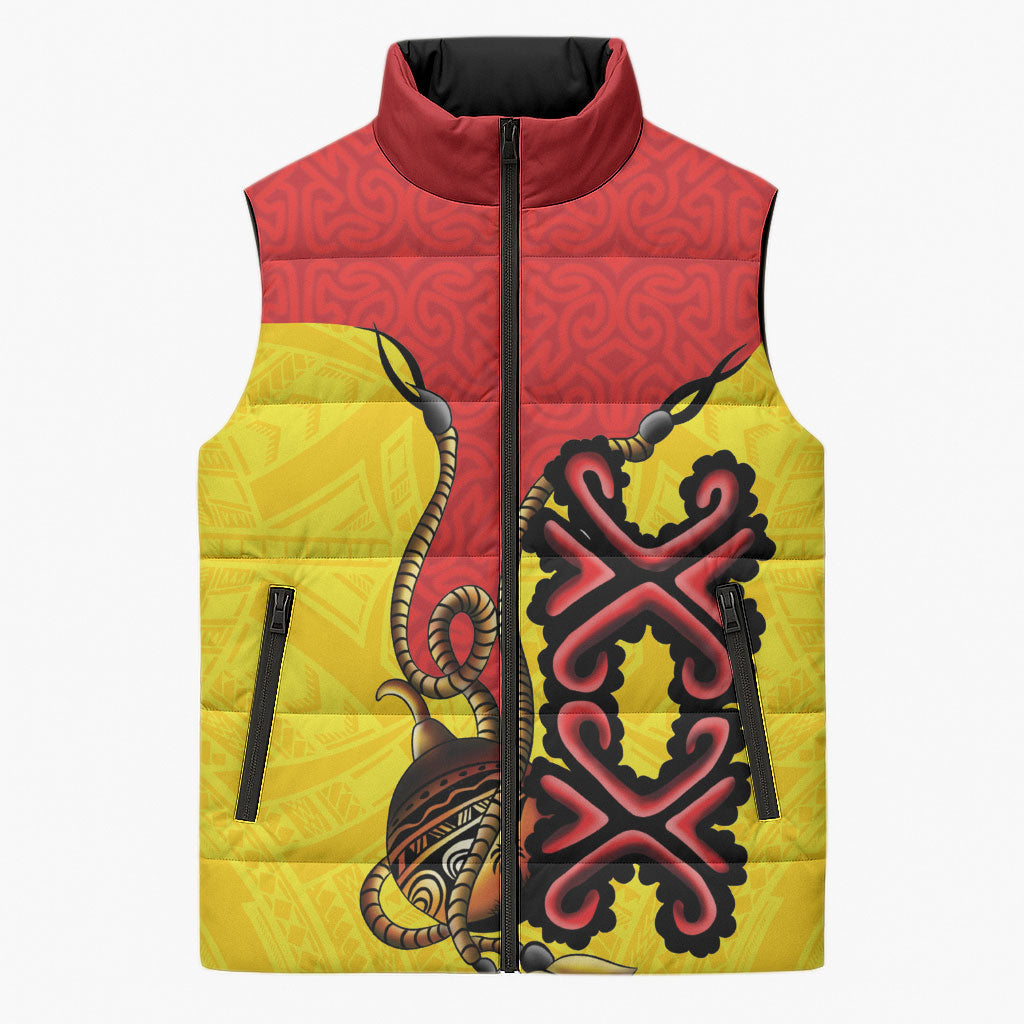 Personalised Papua New Guinea Oro Necklace Sleeveless Puffer Jacket Gold Melanesia Traditional Pattern