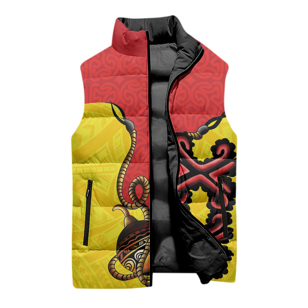 Personalised Papua New Guinea Oro Necklace Sleeveless Puffer Jacket Gold Melanesia Traditional Pattern
