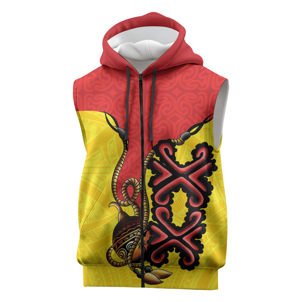 Personalised Papua New Guinea Oro Necklace Sleeveless Zip Hoodie Gold Melanesia Traditional Pattern