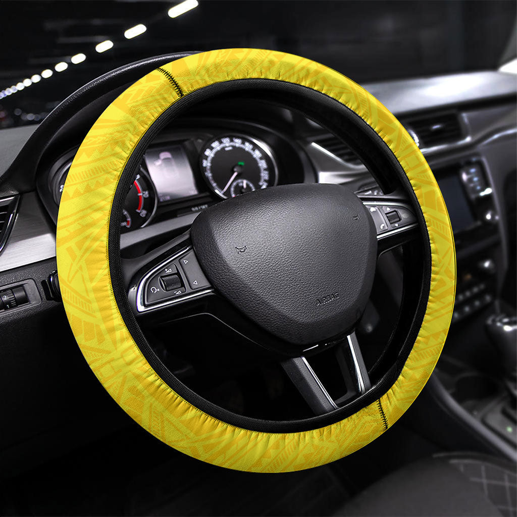 Papua New Guinea Oro Necklace Steering Wheel Cover Gold Melanesia Traditional Pattern
