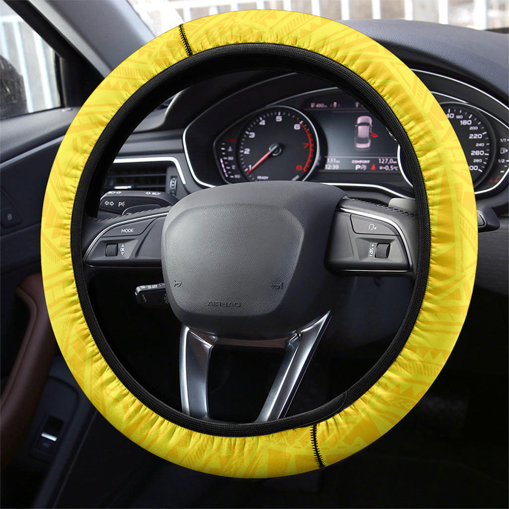 Papua New Guinea Oro Necklace Steering Wheel Cover Gold Melanesia Traditional Pattern
